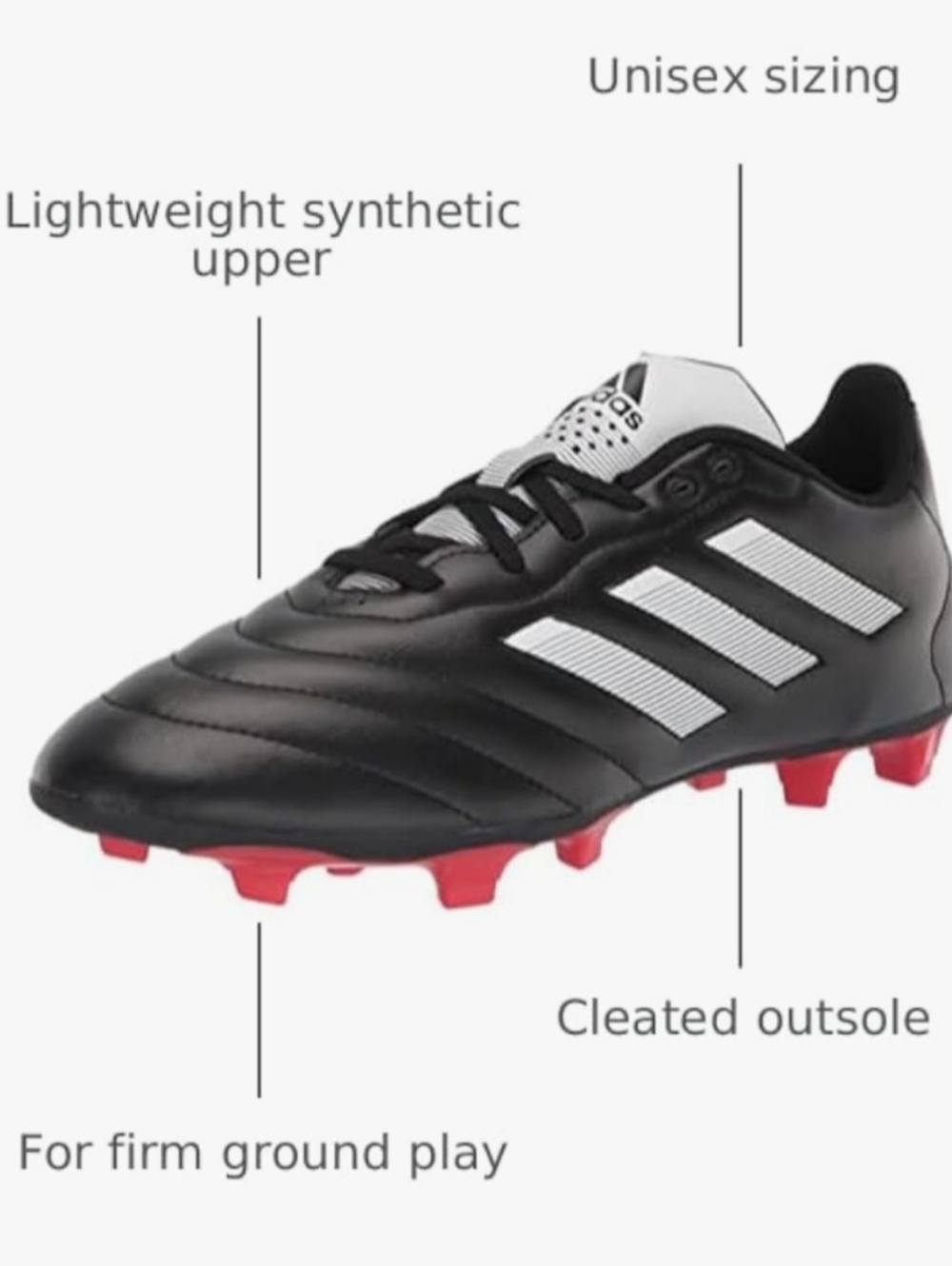 Adidas Goletto VIII Firm Ground Soccer Cleats Black/White/Red Men's 10 - Picture 11 of 15